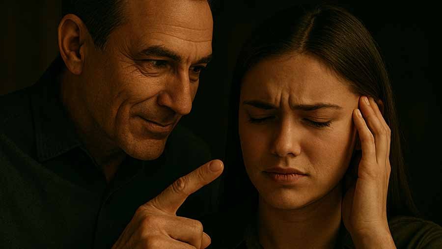 A man gaslighting a woman
