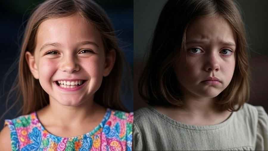 Girl on the left is happy and girl on right is sad.