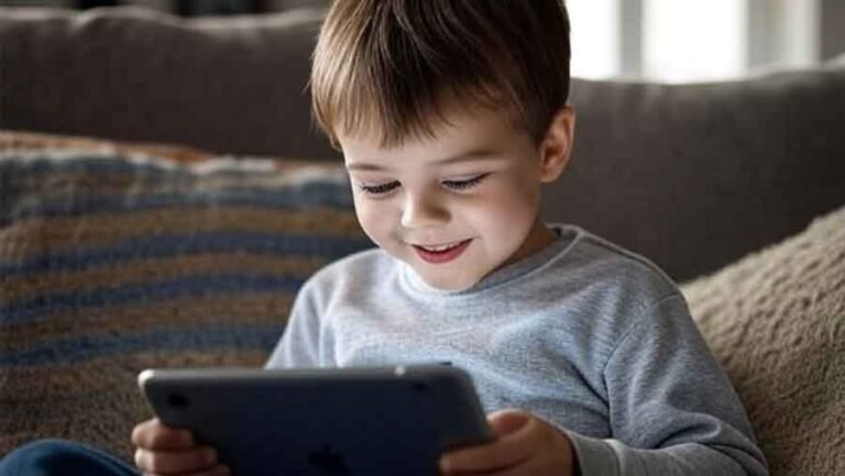 A boy child watching social media content on an iPad.